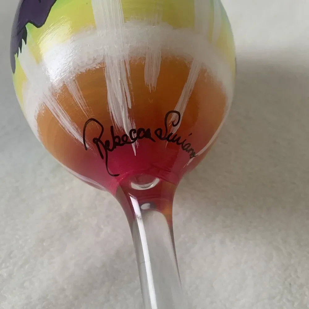 ORIGINAL Rebecca Suriano Hand Painted Grateful Dead Dancing Bears Wine Glasses